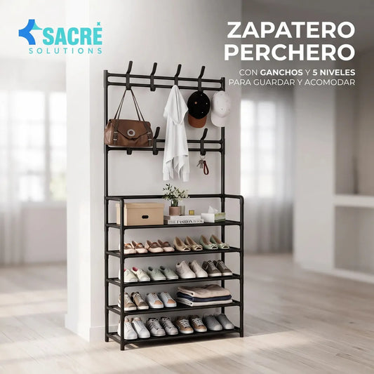 Zapatero perchero Metálico Organizador 5 Niveles mas Ganchos