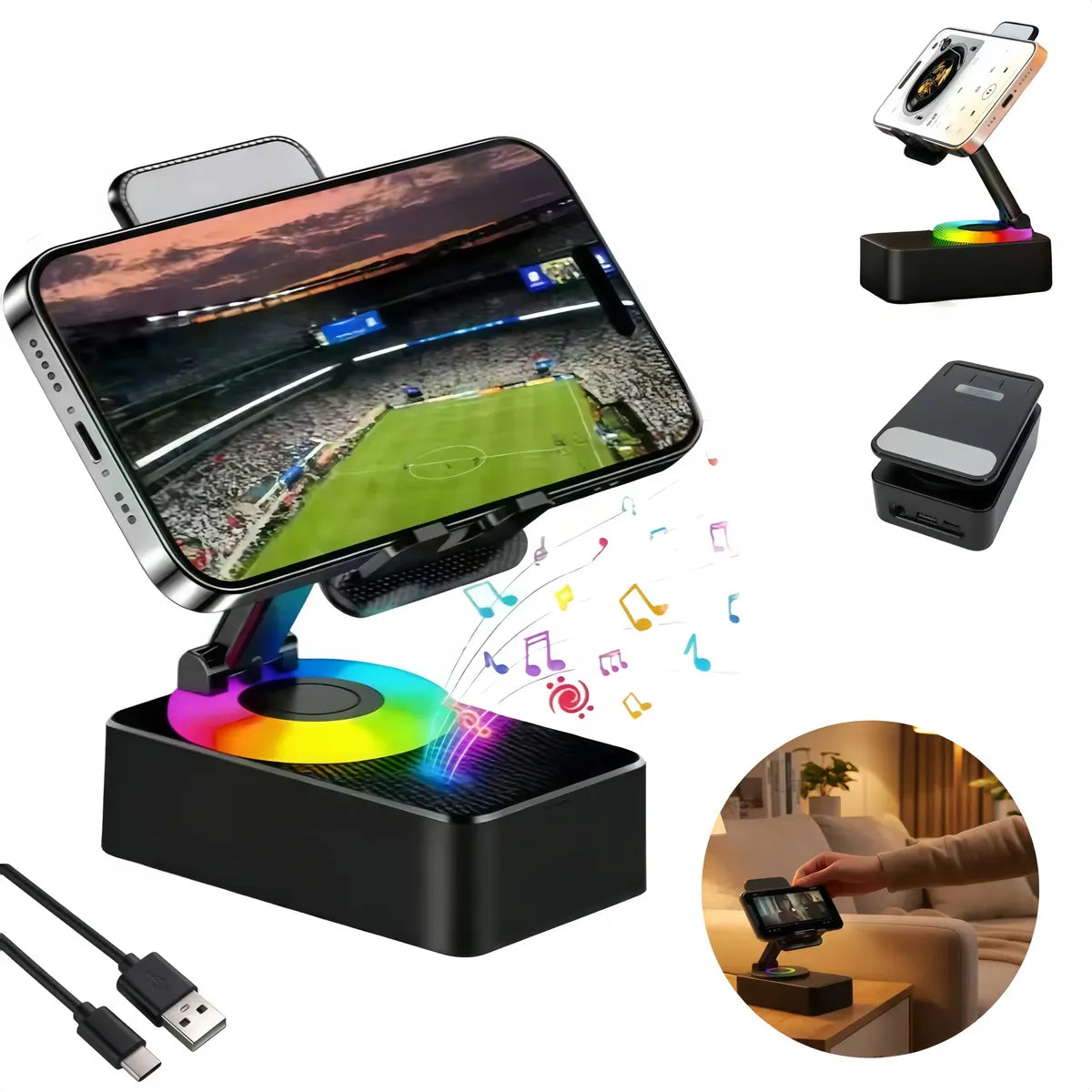 Bocina Bluetooth 3en1 Portátil Soporte Celular Carga Rápida
